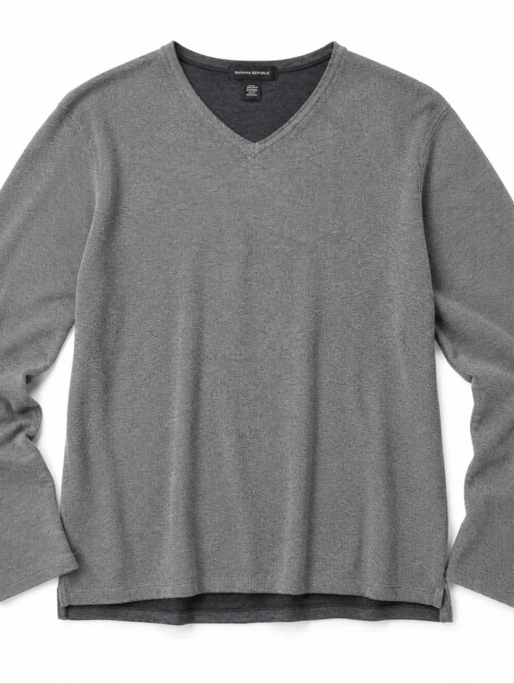 Banana Republic Mens Cotton Textured V Neck Sweater Gray Casual Travel Outdoor L